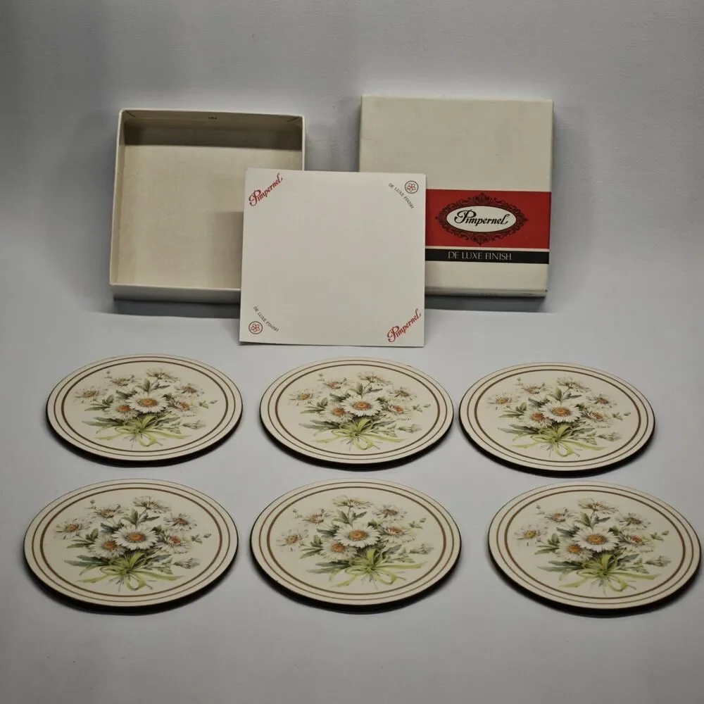 Vintage Pimpernel Marguerita Floral Coasters Set of 6 Cork Back Made in England
